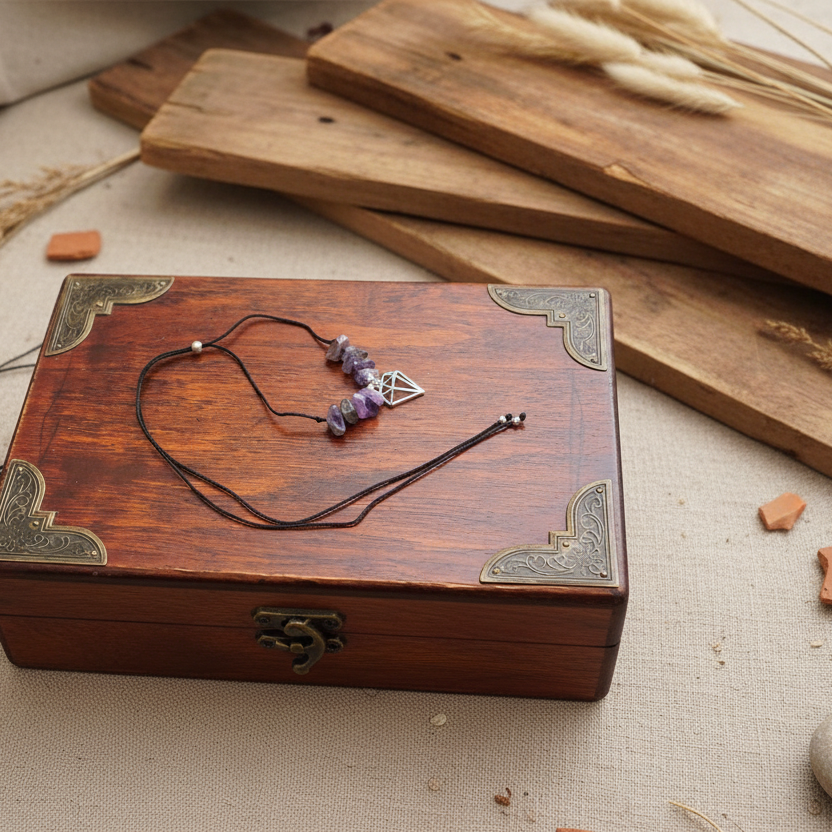 Black thread choker with amethyst chips