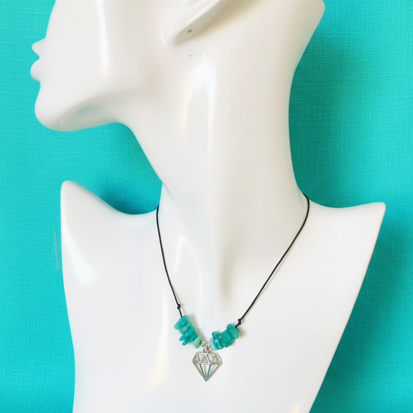 Black Thread Choker Necklace with Green Amazonite Chips