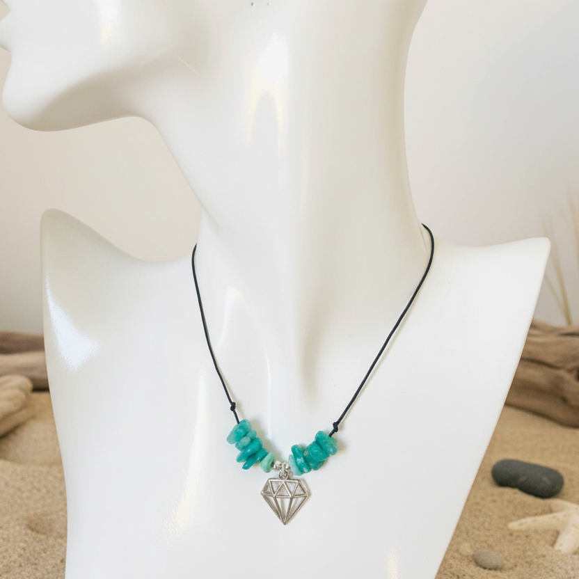 Black Thread Choker Necklace with Green Amazonite Chips Silver Chamber Jewellery Store