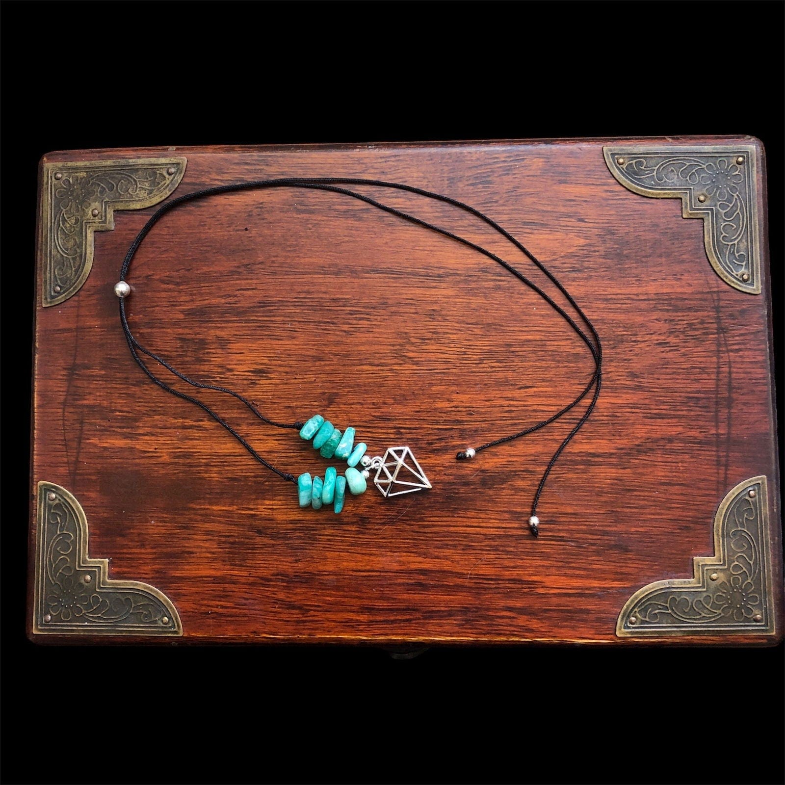 Black Thread Choker Necklace with Green Amazonite Chips Silver Chamber Jewellery Store