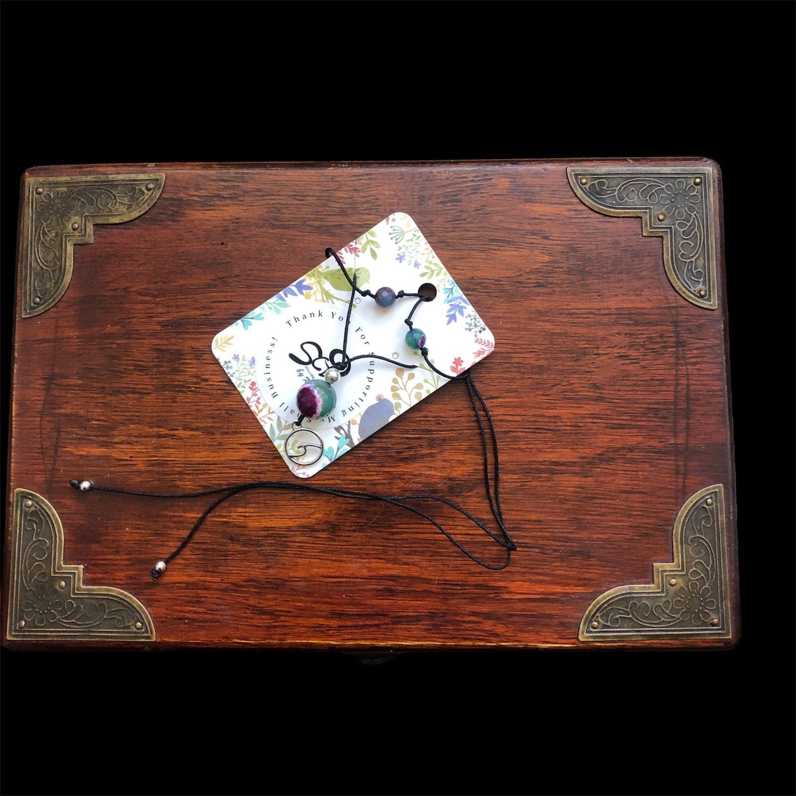 Black Thread Choker Necklace with Green and Pink Agate Silver Chamber Jewellery Store