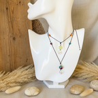 Black Thread Choker Necklace with Green and Pink Agate - Silver Chamber Jewellery Store