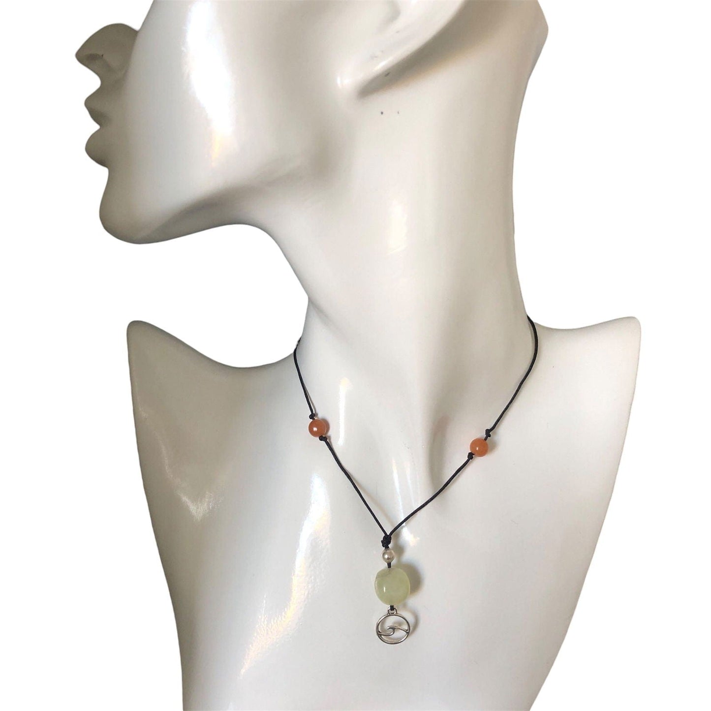 Black Thread Choker Necklace with Jade and Carnelian Silver Chamber Jewellery Store