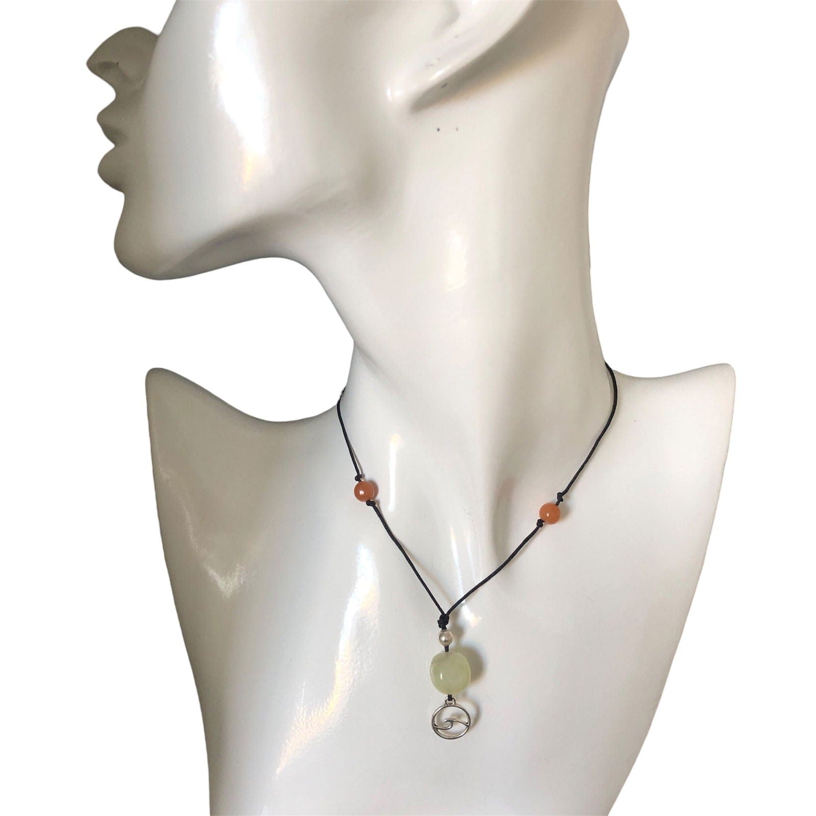 Black Thread Choker Necklace with Jade and Carnelian Silver Chamber Jewellery Store