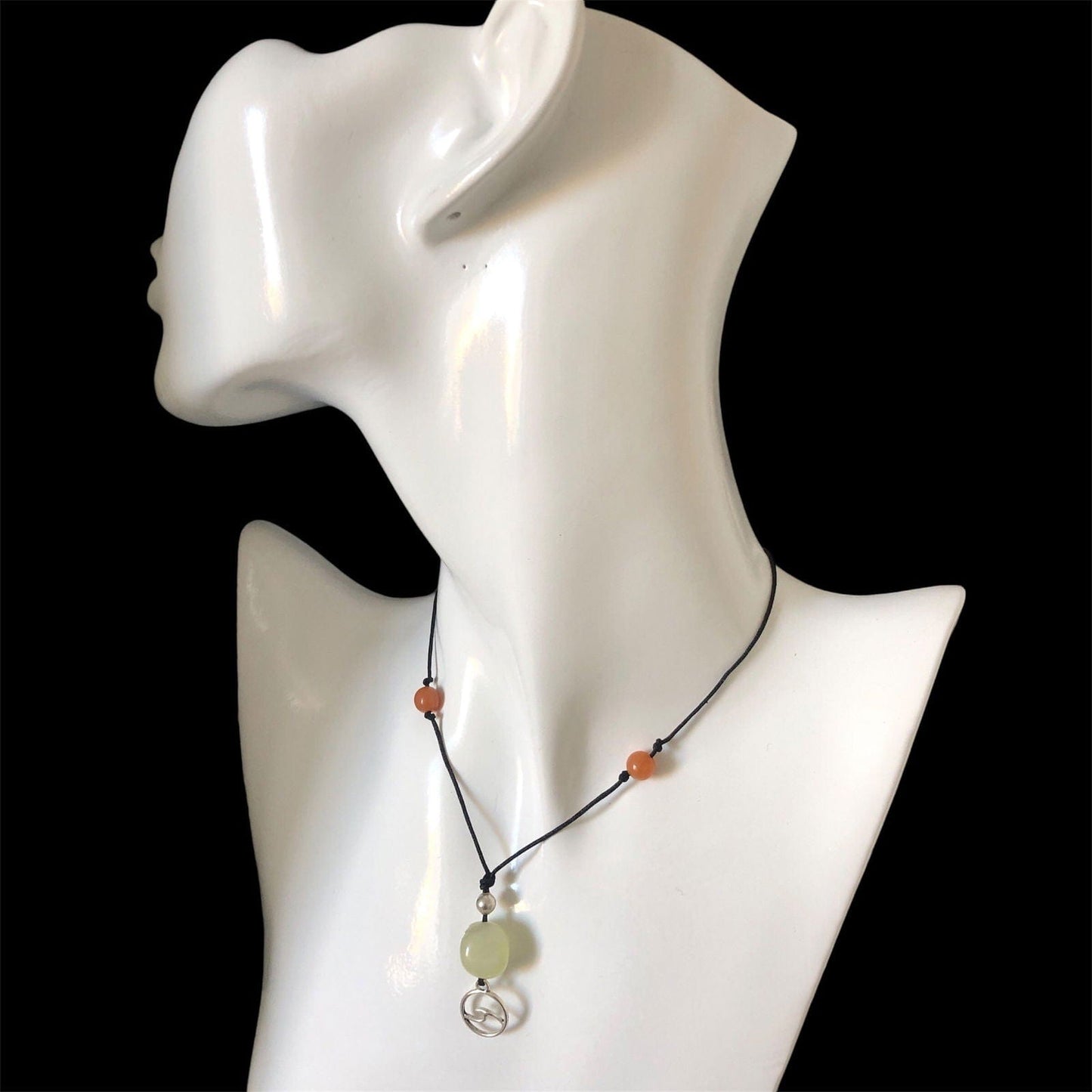 Black Thread Choker Necklace with Jade and Carnelian Silver Chamber Jewellery Store