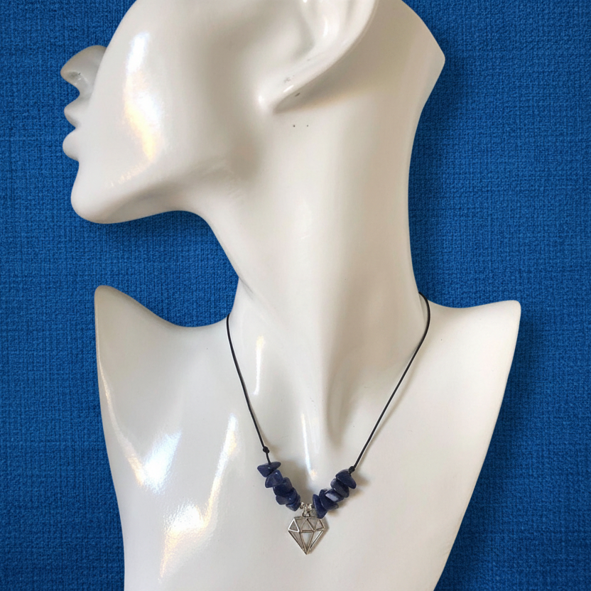 Black Thread Choker Necklace with Lapis Lazuli Chips