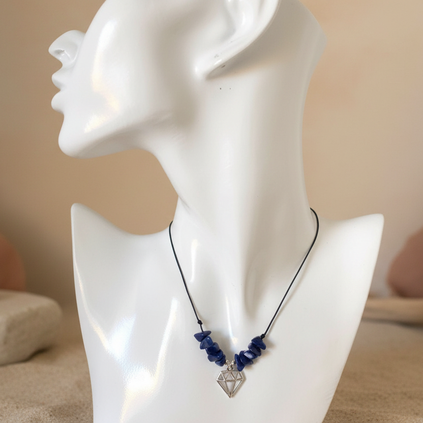 Black thread choker with lapis lazuli chips