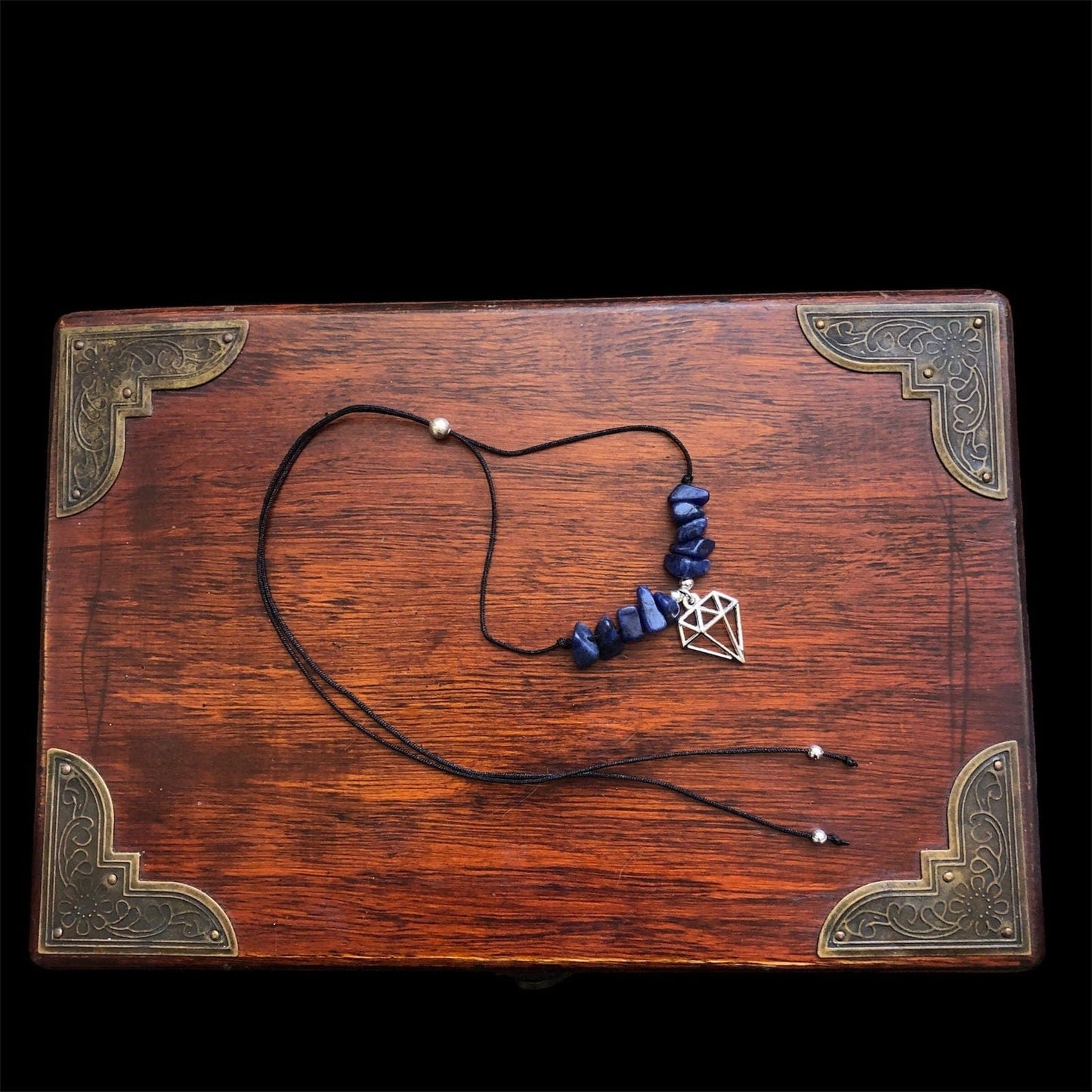 Black Thread Choker Necklace with Lapis Lazuli Chips Silver Chamber Jewellery Store