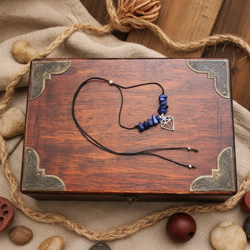 Black Thread Choker Necklace with Lapis Lazuli Chips - Silver Chamber Jewellery Store
