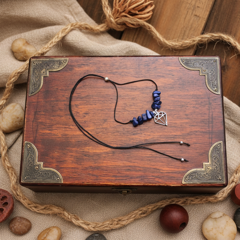 Black thread choker with lapis lazuli chips