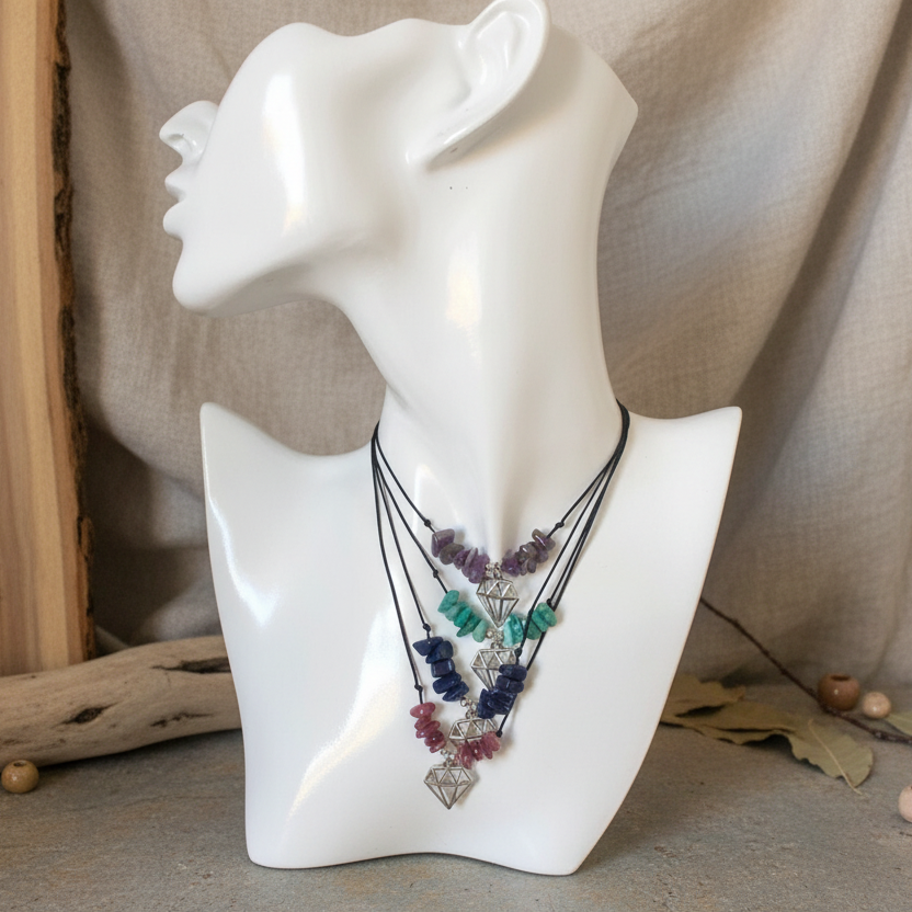 Black thread choker with lapis lazuli chips