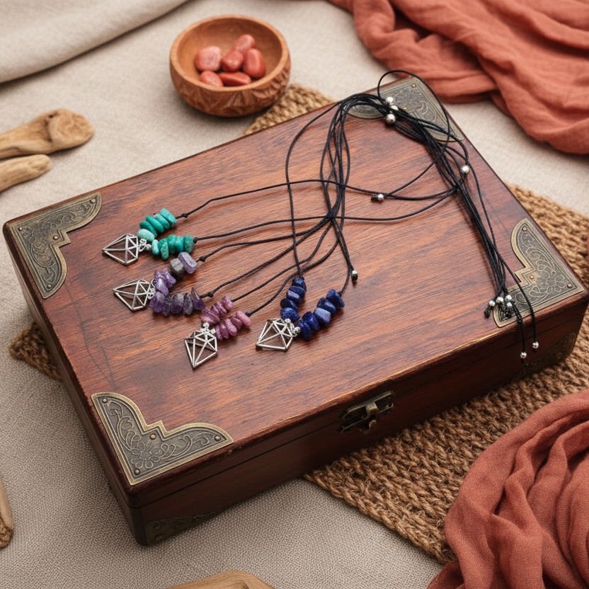 Black thread choker with lapis lazuli chips