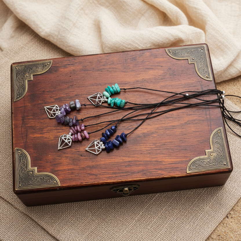 Black thread choker with lapis lazuli chips