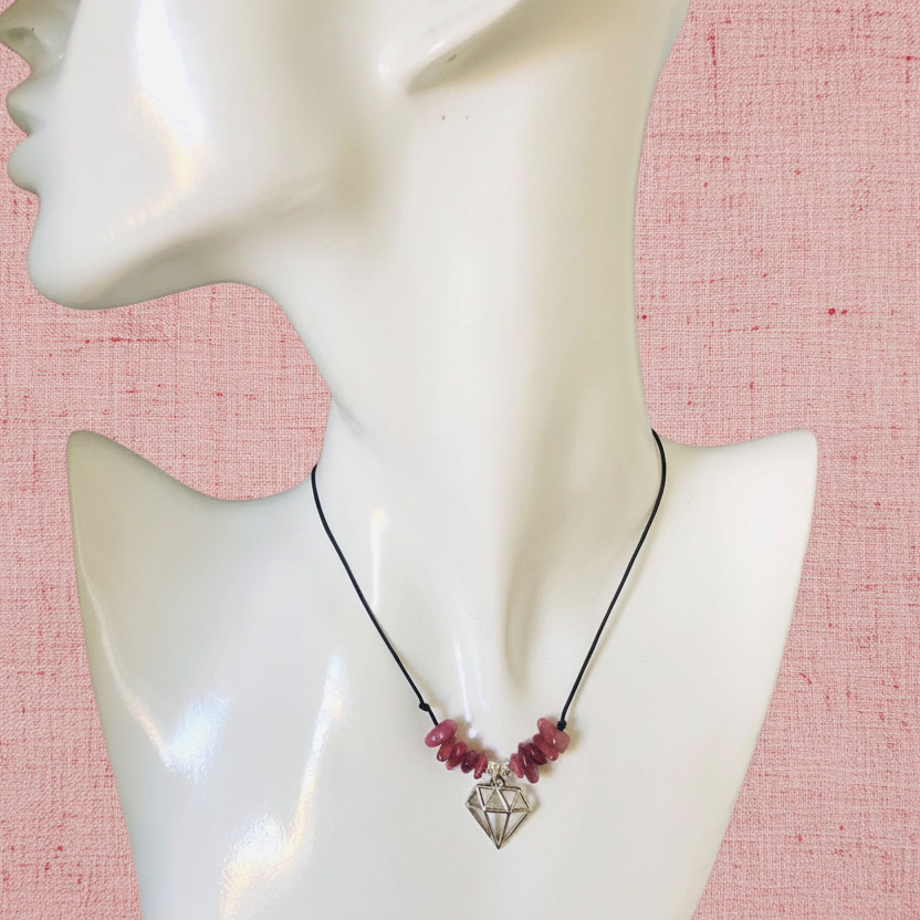 Black thread choker with pink tourmaline chips