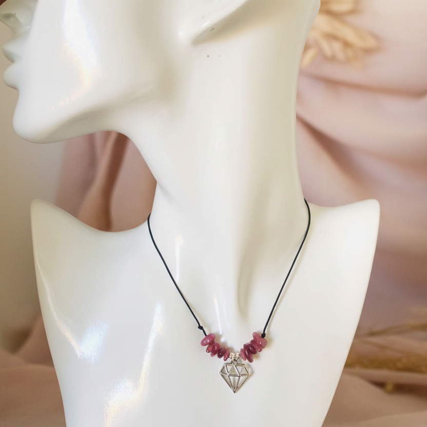 Black thread choker with pink tourmaline chips