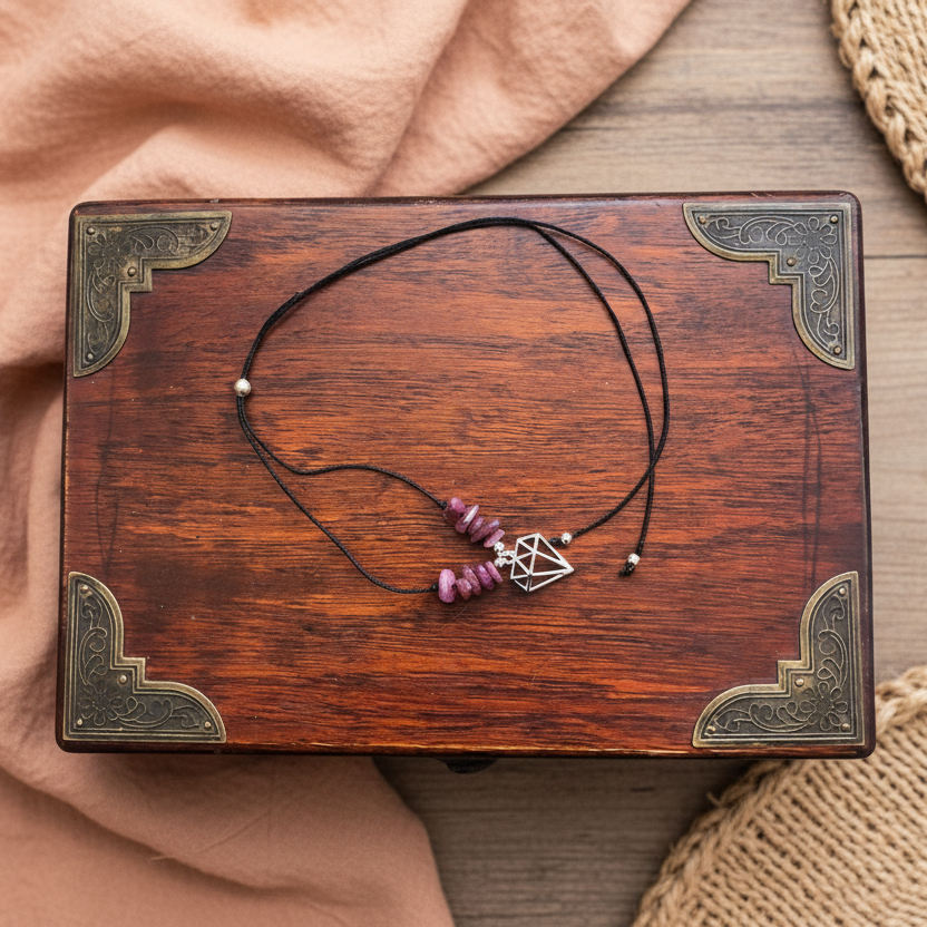 Black thread choker with pink tourmaline chips