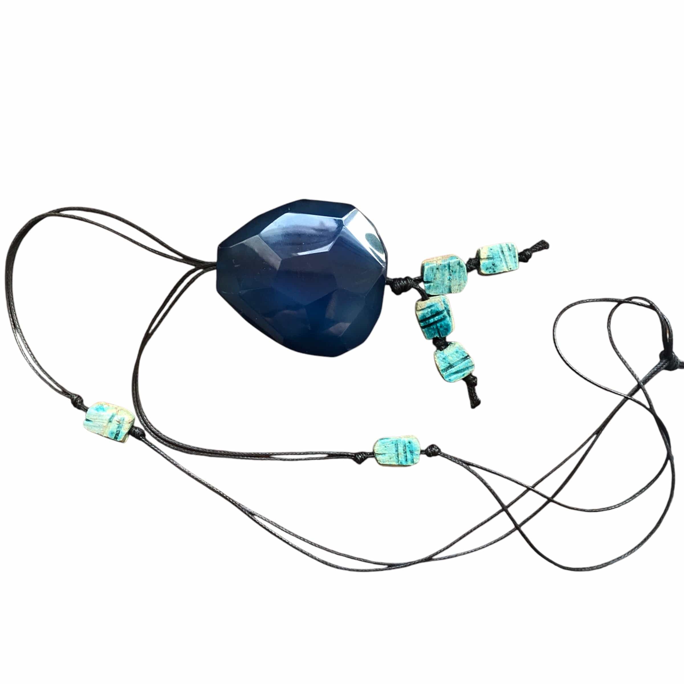 Blue Agate and Egyptian Beads Pendant Necklace Silver Chamber Jewellery Store