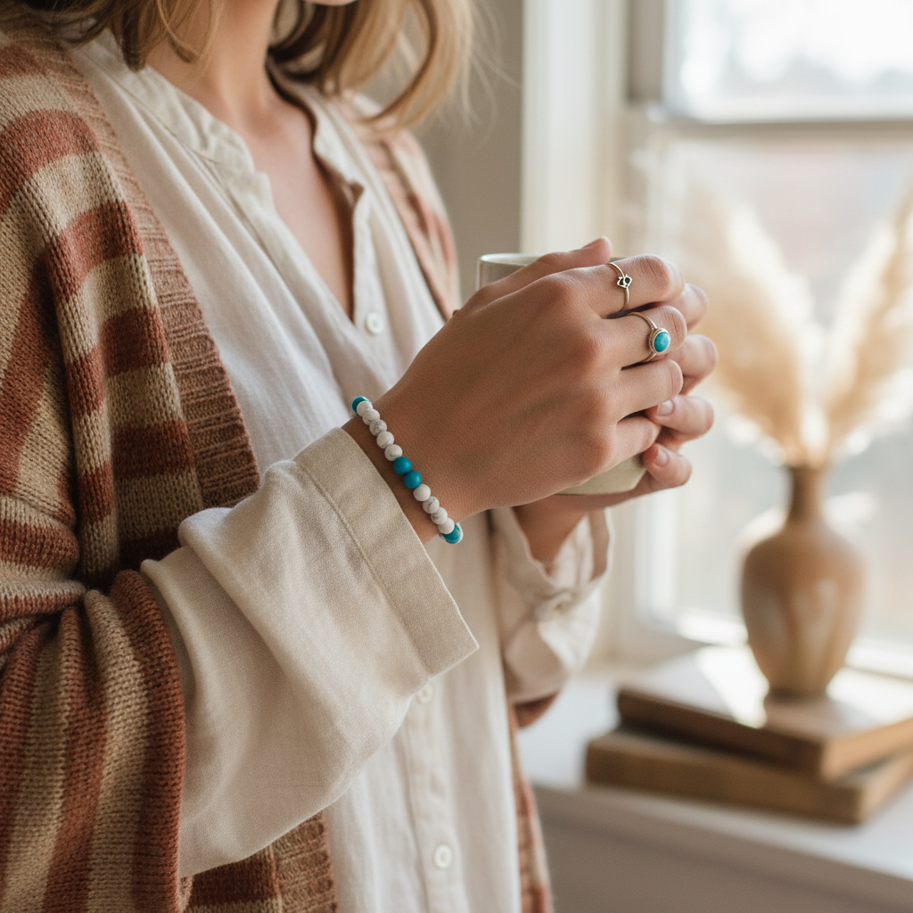 Blue Agate and Howlite Beaded Bracelet