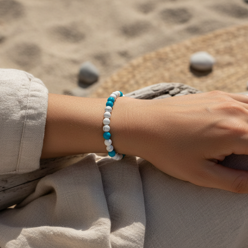 Blue gated and white howlite beaded bracelet