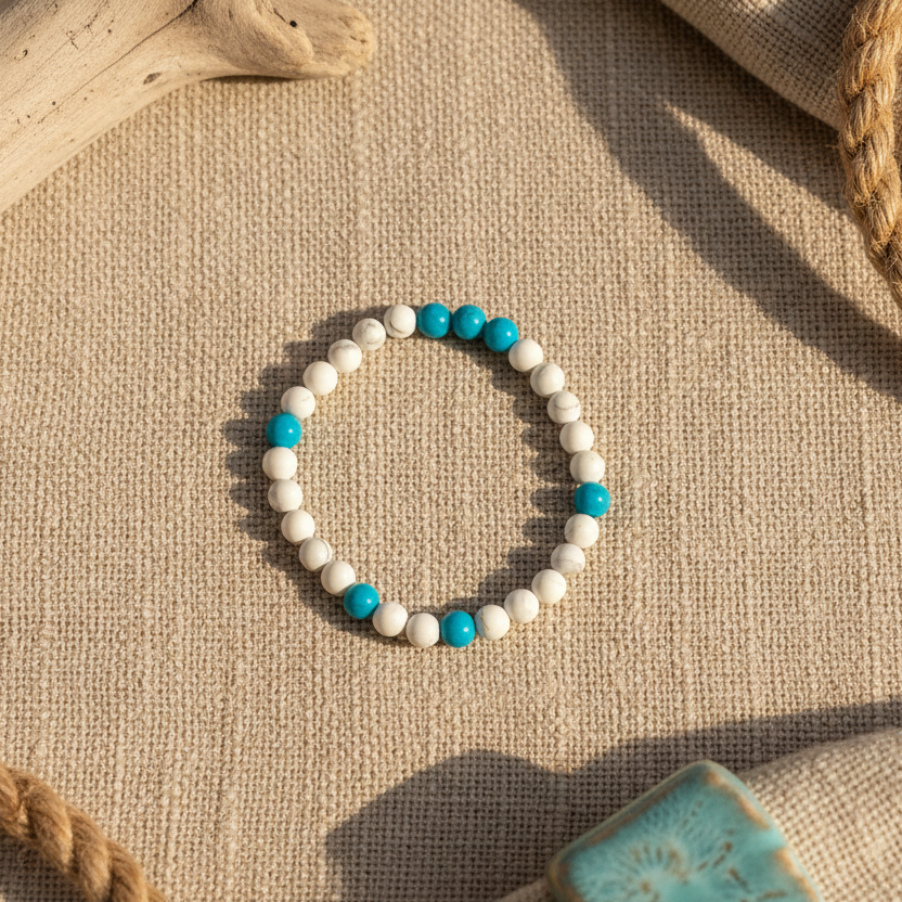 Blue gated and white howlite beaded bracelet