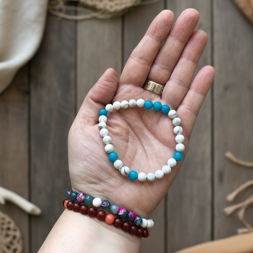 Blue Agate and Howlite Beaded Bracelet
