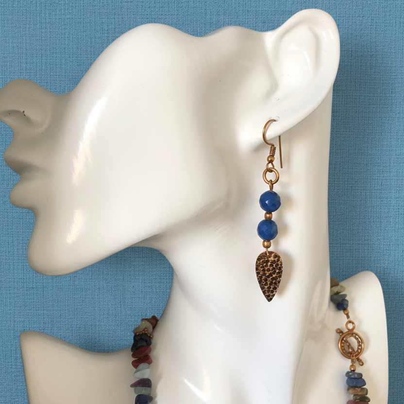 Blue Agate Gold Plated Dangle Earrings