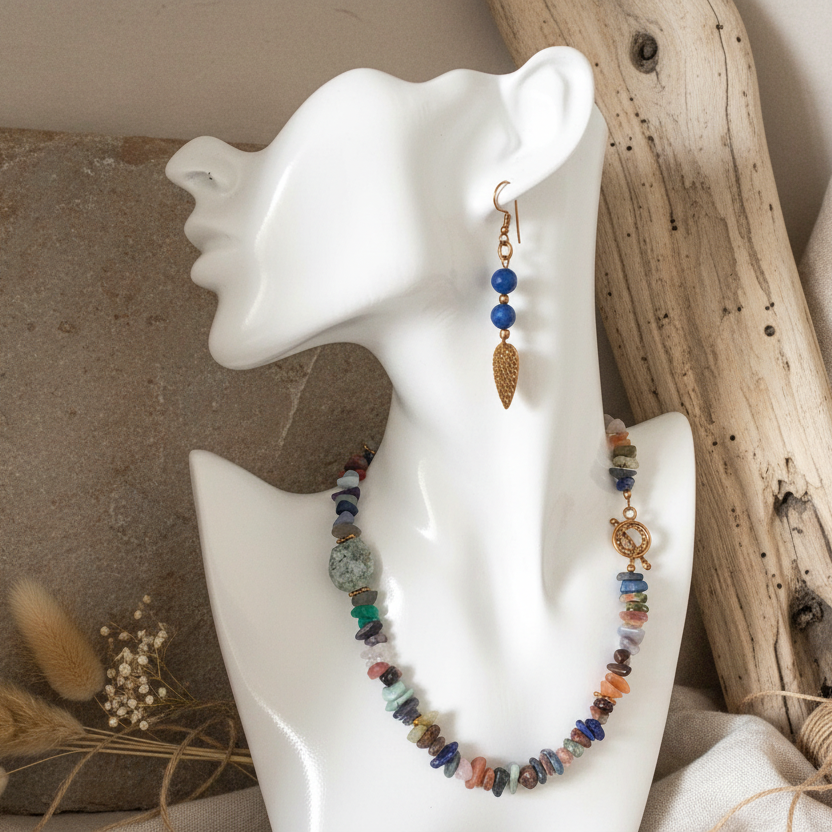 Blue Agate Gold Plated Dangle Earrings