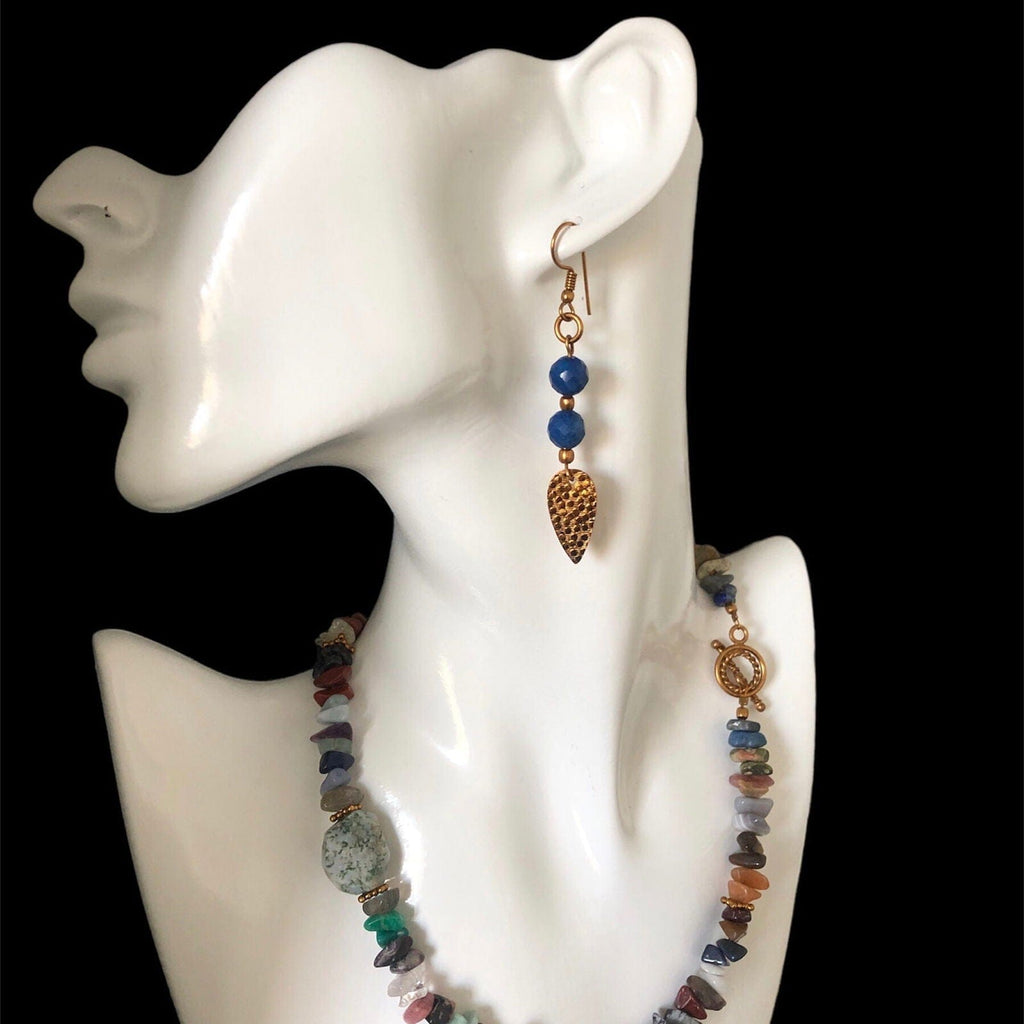 Blue Agate Gold Plated Dangle Earrings Silver Chamber Jewellery Store