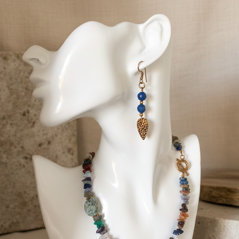 Blue Agate Gold Plated Dangle Earrings