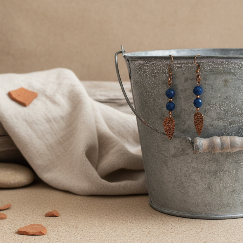 Blue Agate Gold Plated Dangle Earrings