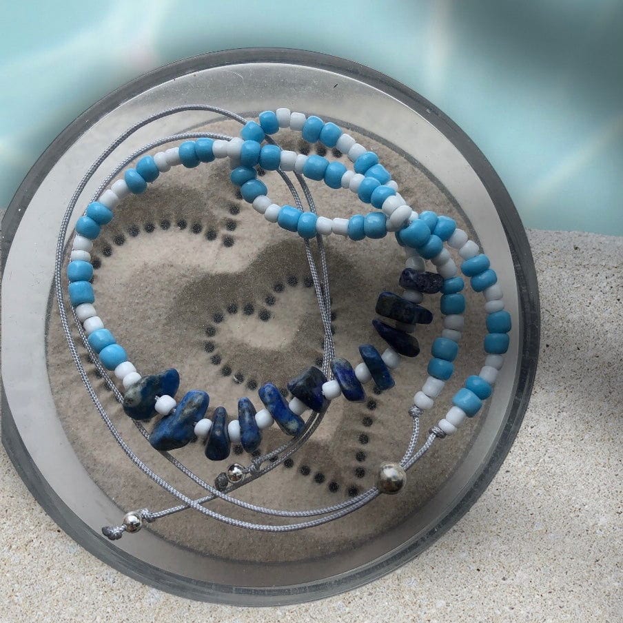 Blue and White Beaded Lapis Lazuli Choker Necklace Silver Chamber Jewellery Store