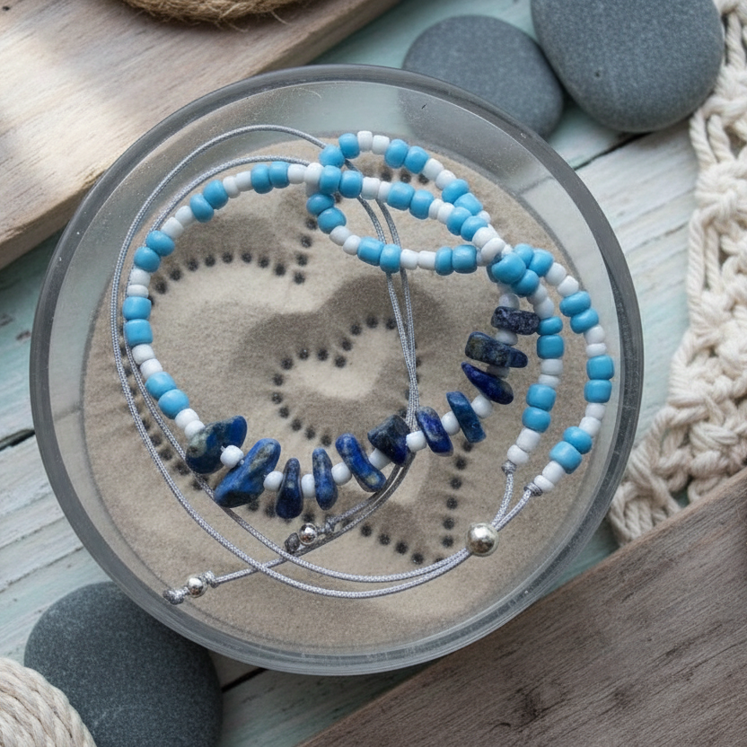 Blue and White Beaded Lapis Lazuli Choker Necklace