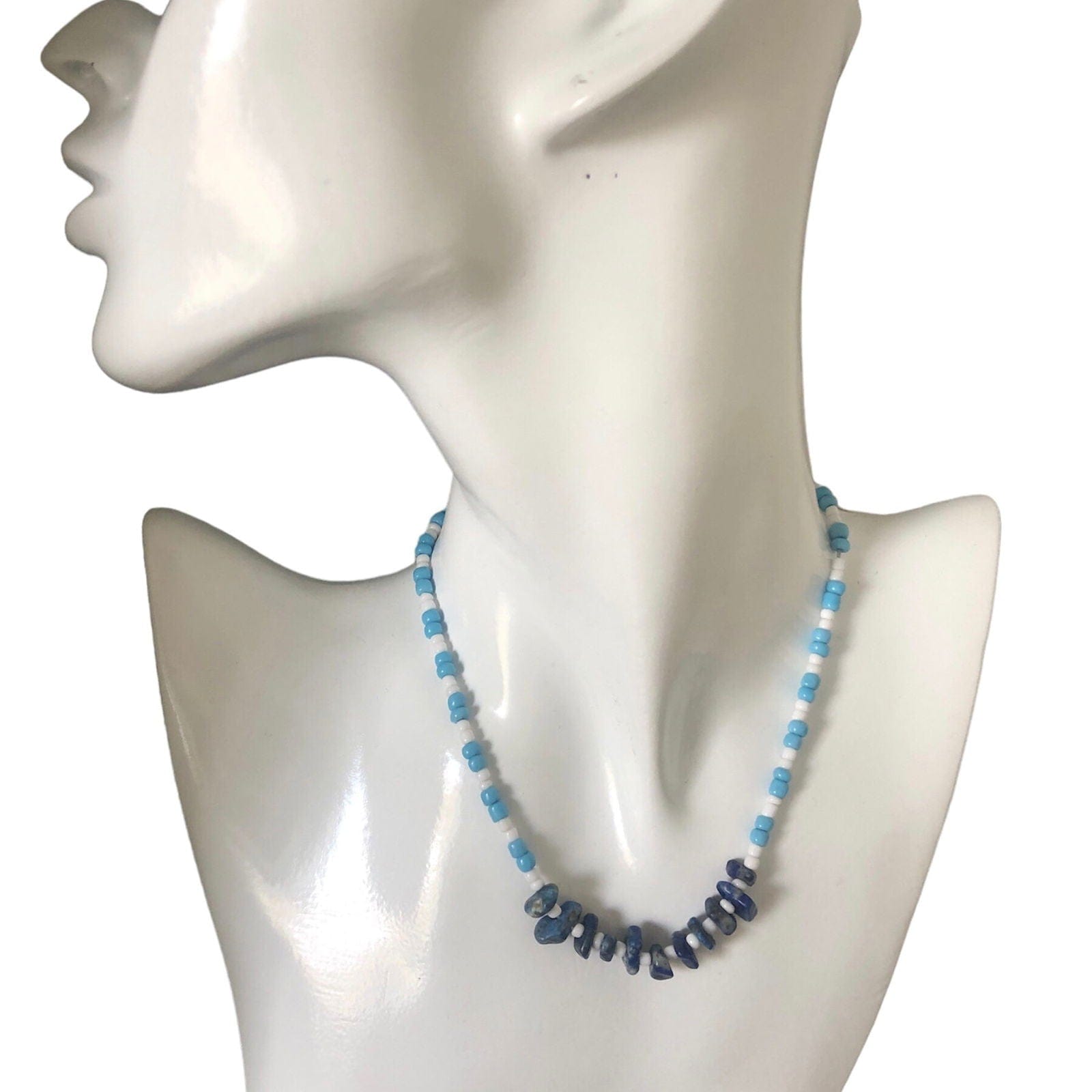 Blue and White Beaded Lapis Lazuli Choker Necklace Silver Chamber Jewellery Store