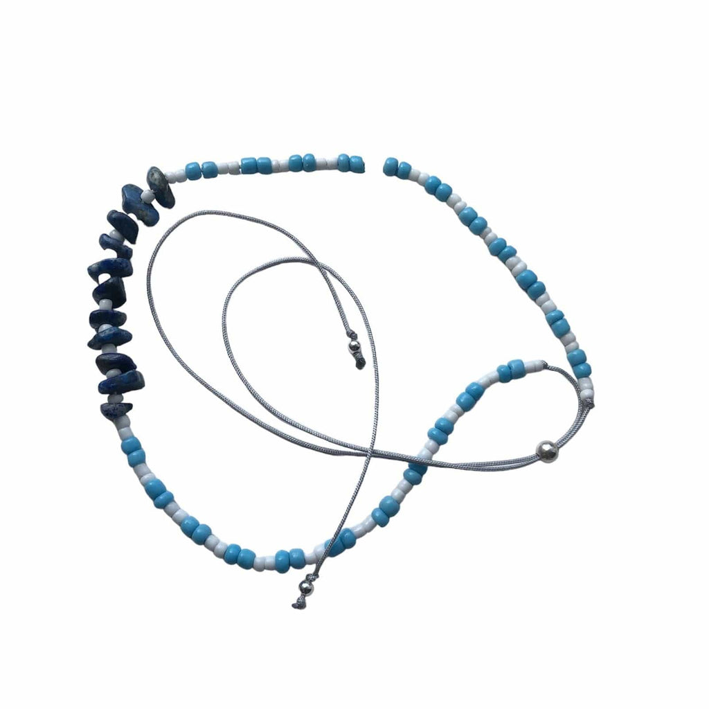 Blue and White Beaded Lapis Lazuli Choker Necklace Silver Chamber Jewellery Store