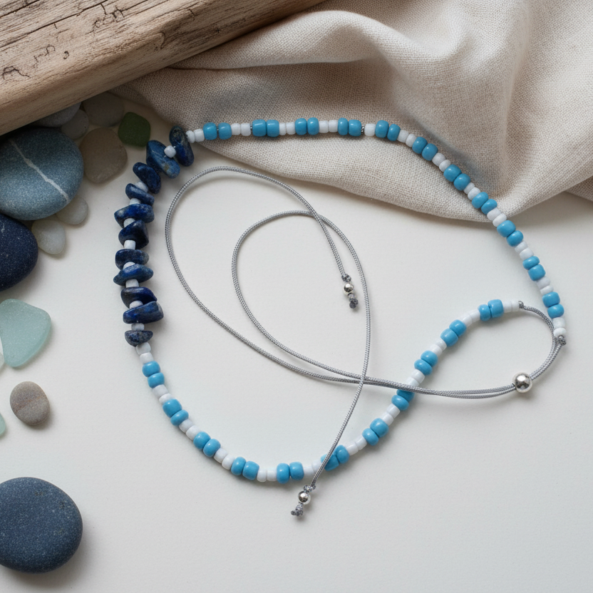 Blue and White Beaded Lapis Lazuli Choker Necklace