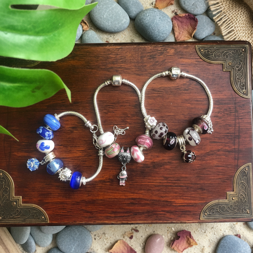 Blue charm bracelet with rhinestones