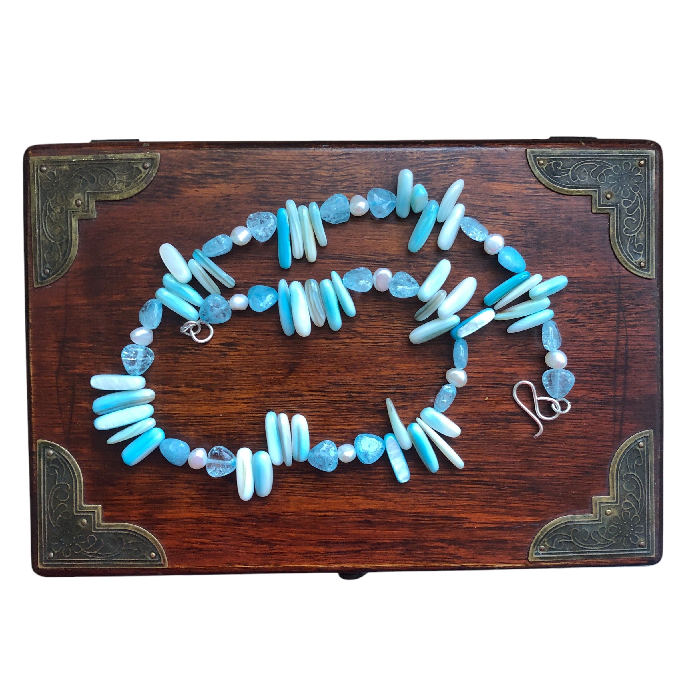 Blue Mother of Pearl, Quartz and Freshwater Pearls Beaded Necklace Silver Chamber Jewellery Store