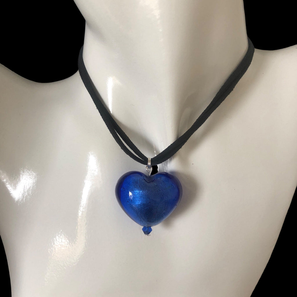 Blue Murano Glass Heart Pendant Necklace Silver Chamber Jewellery Store