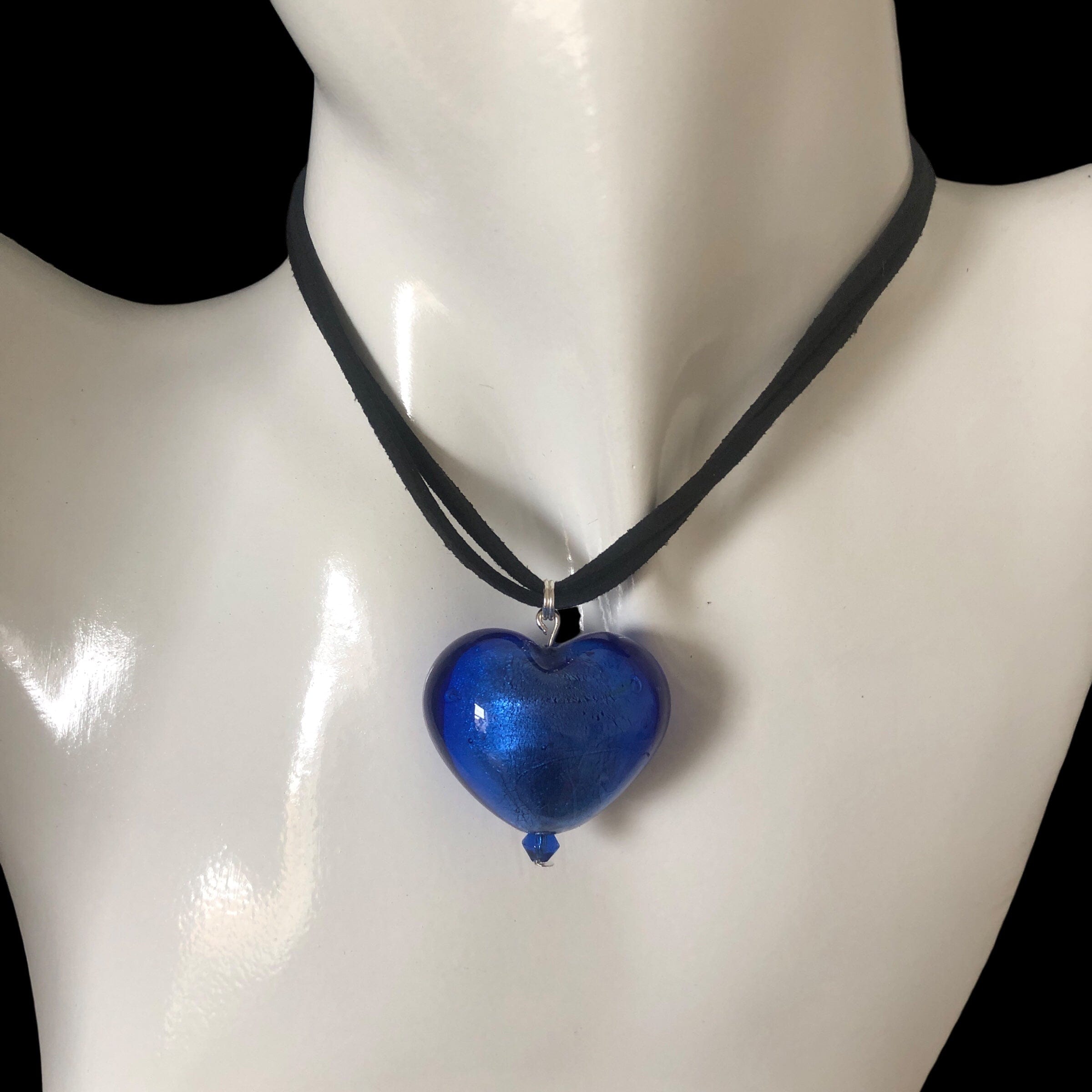 Blue Murano Glass Heart Pendant Necklace Silver Chamber Jewellery Store