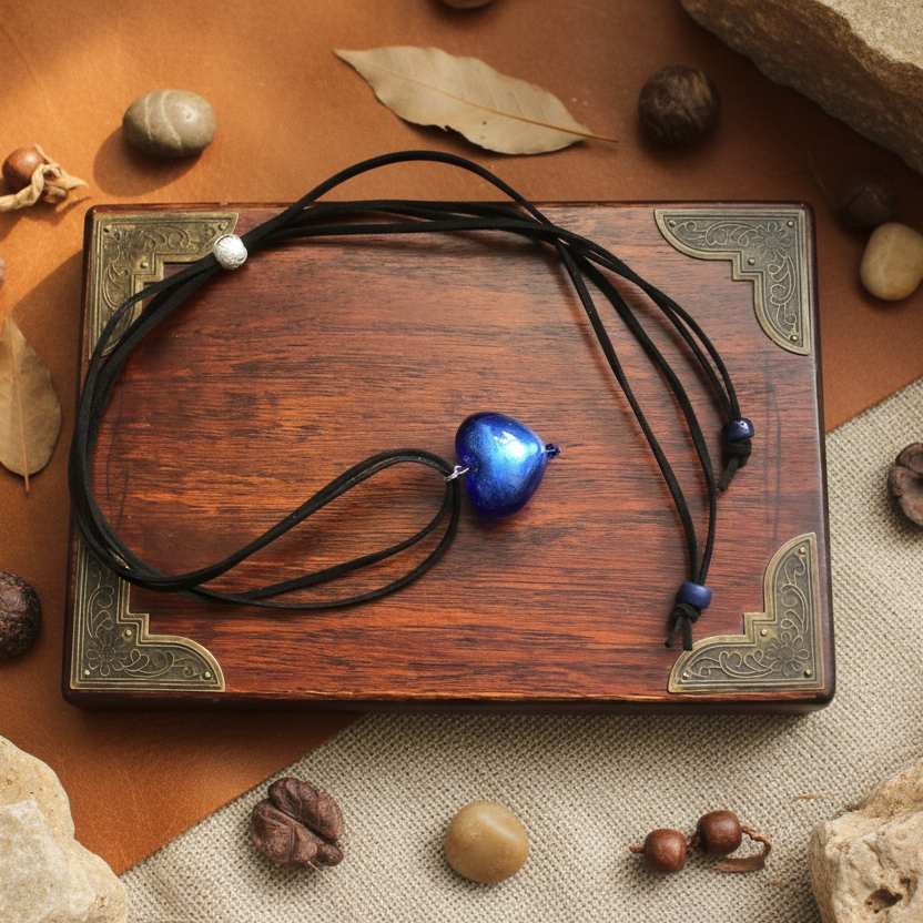 Blue Murano Glass Heart Pendant Necklace - Handmade, One-of-A-Kind - Silver Chamber Jewellery Store