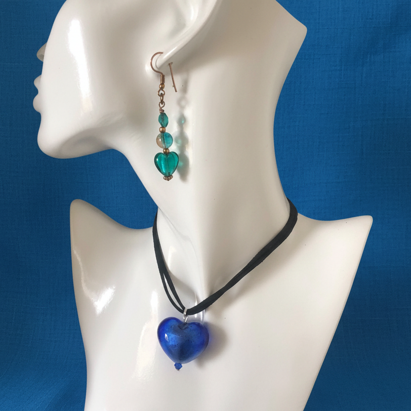 Blue Murano Glass Heart Pendant Necklace