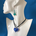 Blue Murano Glass Heart Pendant Necklace