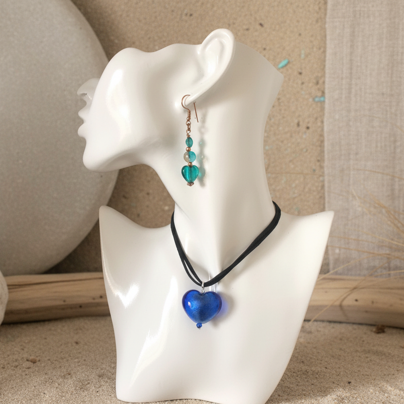 Blue Murano Glass Heart Pendant Necklace