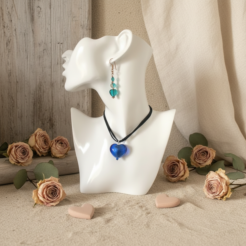 Blue Murano Glass Heart Pendant Necklace - Handmade, One-of-A-Kind - Silver Chamber Jewellery Store