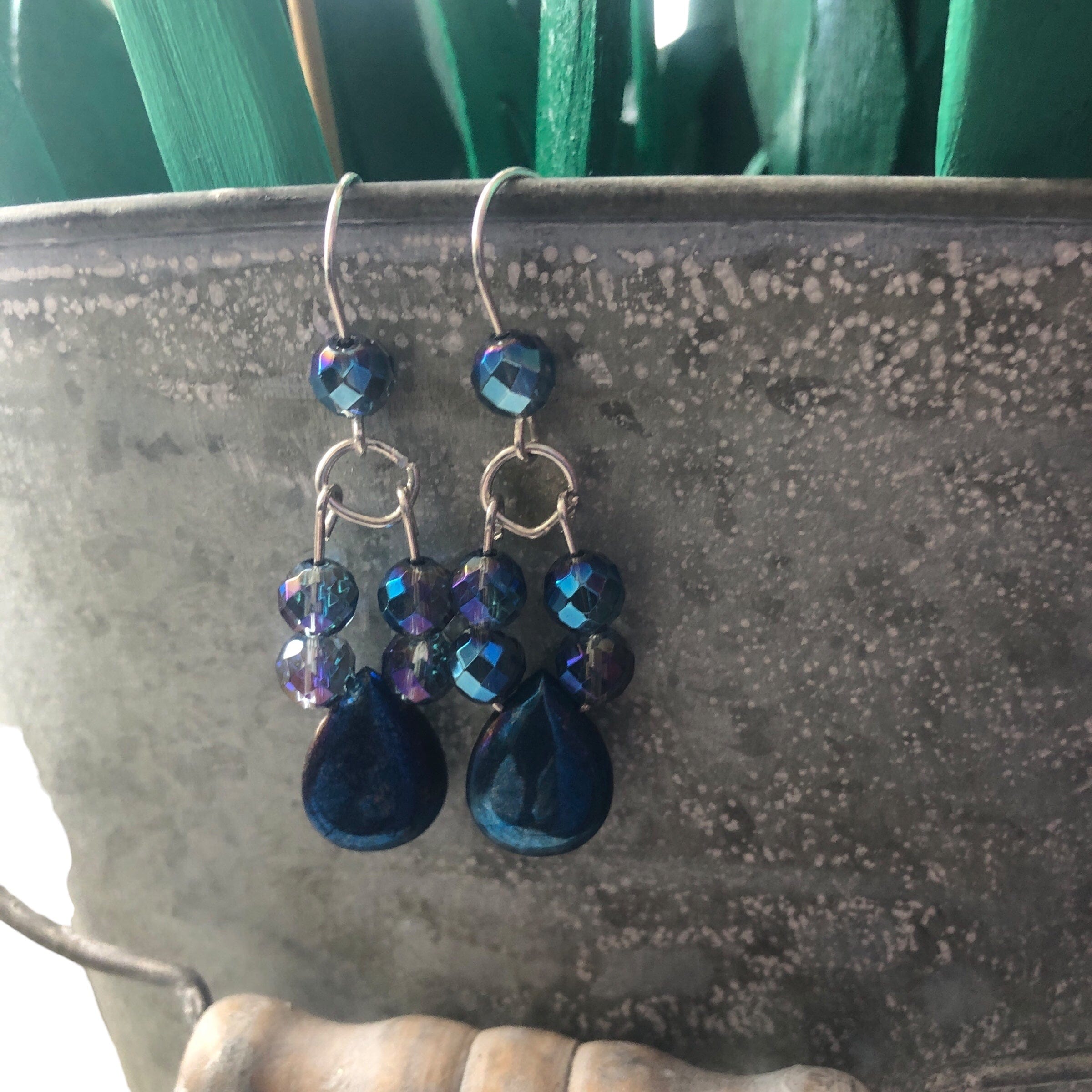 Blue Quartz and Hematite 925 Silver Dangle Earrings Silver Chamber Jewellery Store