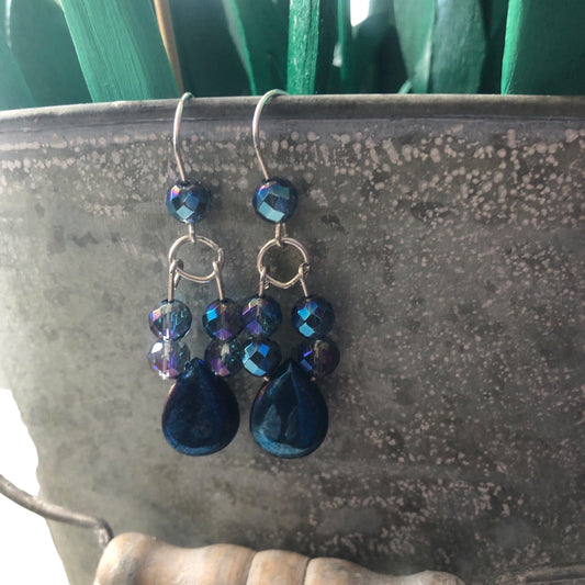 Blue Quartz and Hematite 925 Silver Dangle Earrings Silver Chamber Jewellery Store