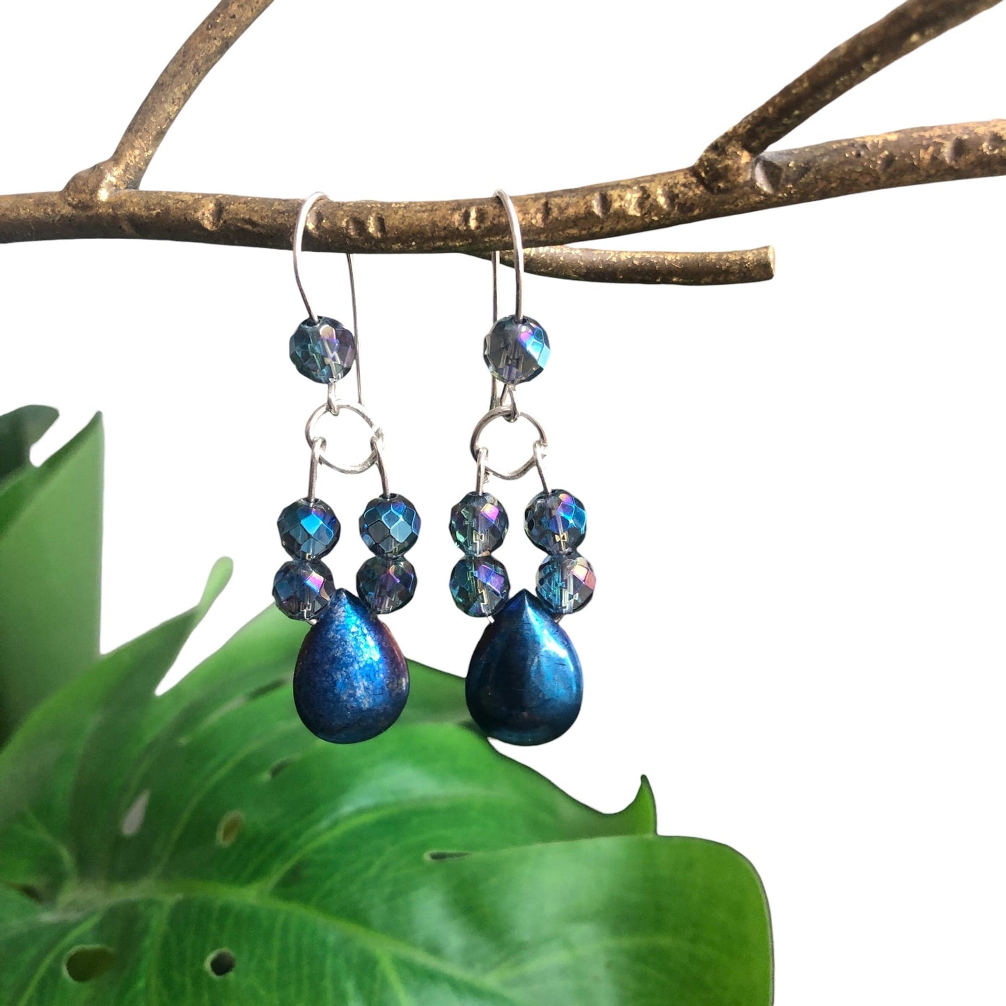 Blue Quartz and Hematite 925 Silver Dangle Earrings Silver Chamber Jewellery Store