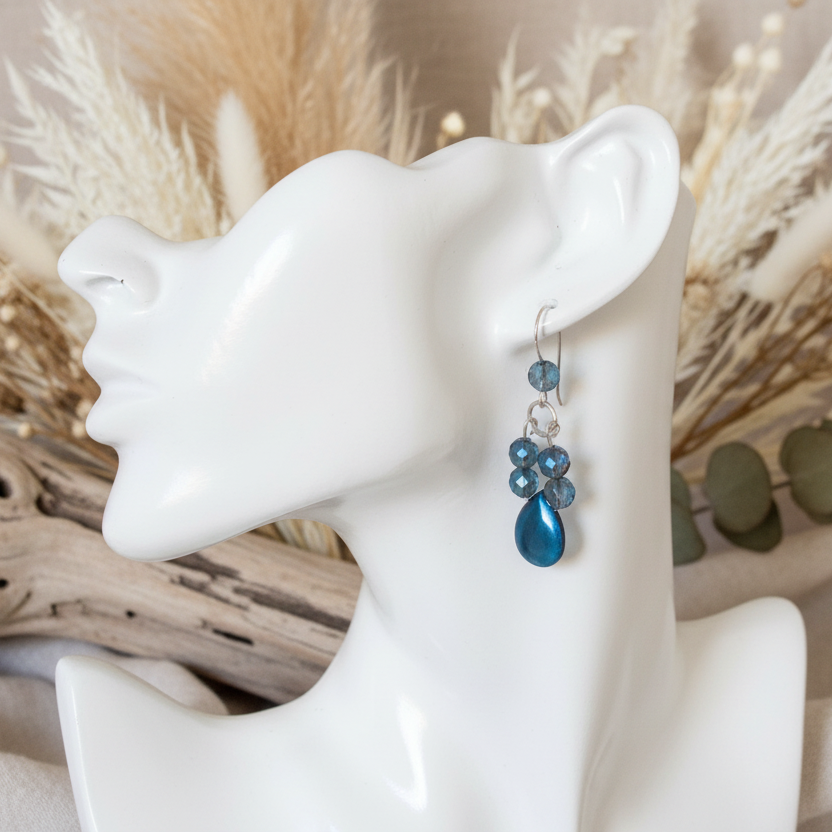 Blue Quartz and Hematite 925 Silver Dangle Earrings Silver Chamber Jewellery Store