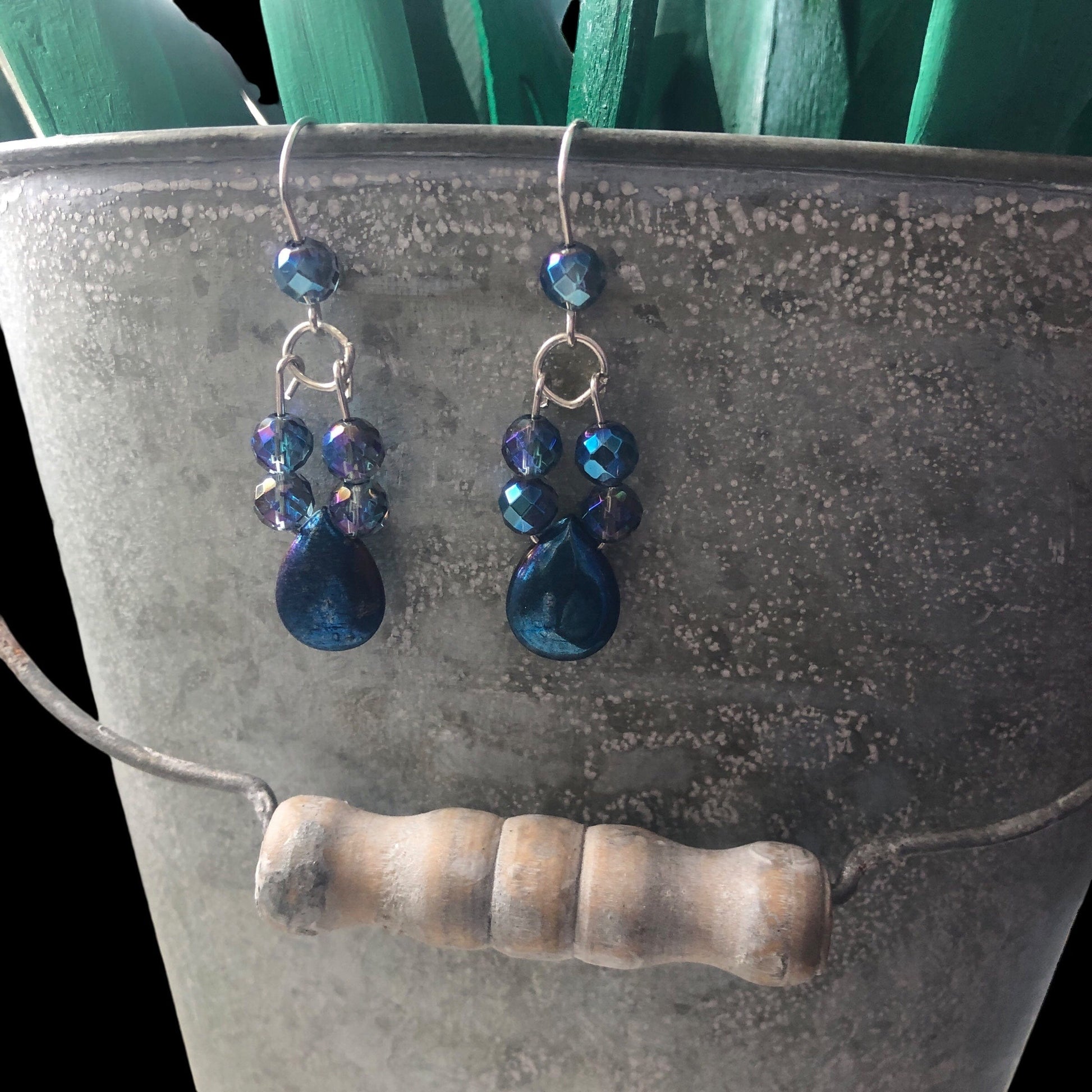 Blue Quartz and Hematite 925 Silver Dangle Earrings Silver Chamber Jewellery Store