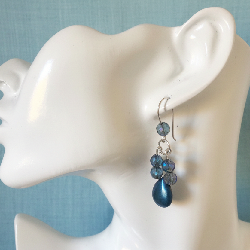 Blue Quartz and Hematite 925 Silver Dangle Earrings